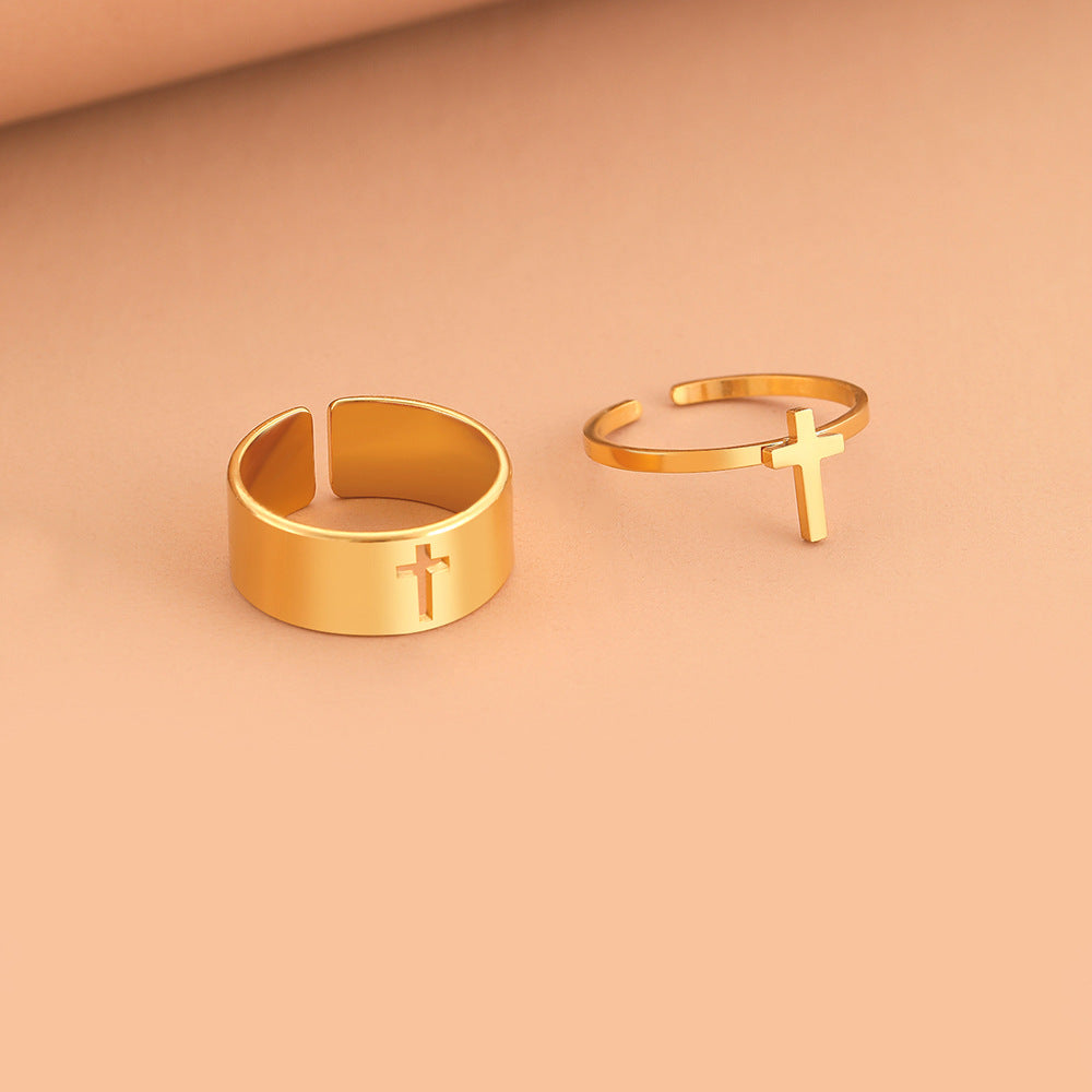 Anillo Cruz Dorado Ajustable