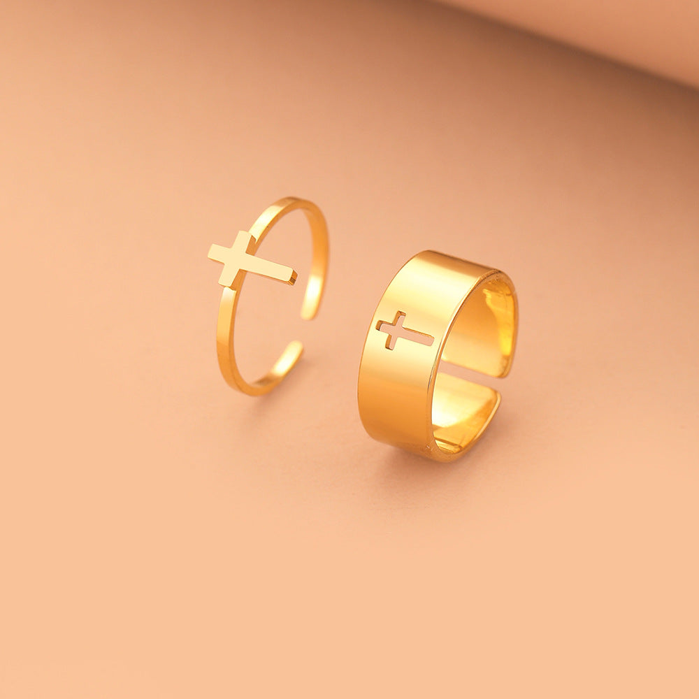 Anillo Cruz Dorado Ajustable